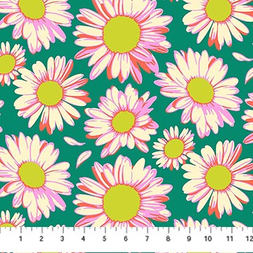 Daily Crush Sunshine Daisies Emerald 44"/45" Fabric Per Yard