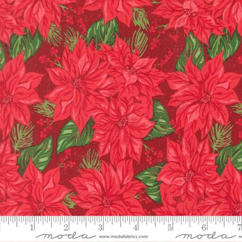 Holiday Cheer Cardinal Vintage Poinsettia Florals 44"/45" Cotton Fabric Per Yard