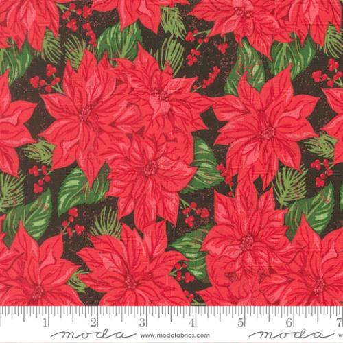 Holiday Cheer Midnight Poinsett Vintage Poinsettia Florals 44"/45" Cotton Fabric Per Yard