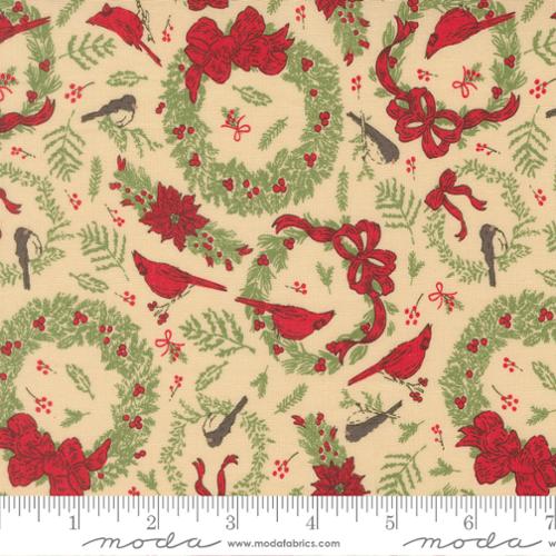 Holiday Cheer Natural Cardinals Wreaths 44"/45" Cotton Fabric Per Yard