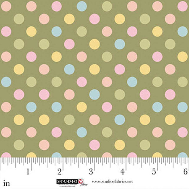 Artichoke Polka Dot Layla 44"/45" Cotton Fabric per Yard