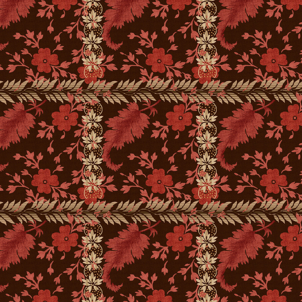 Aubergine Floral Plaid Lost Gardens of Heligan Cotton 43"/44" Fabric Per Yard
