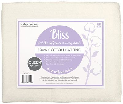 Bliss Batting 100% Cotton Queen 108in x 96in