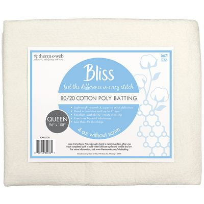 Bliss Batting 80/20 Cotton Poly Queen 108in x 96in