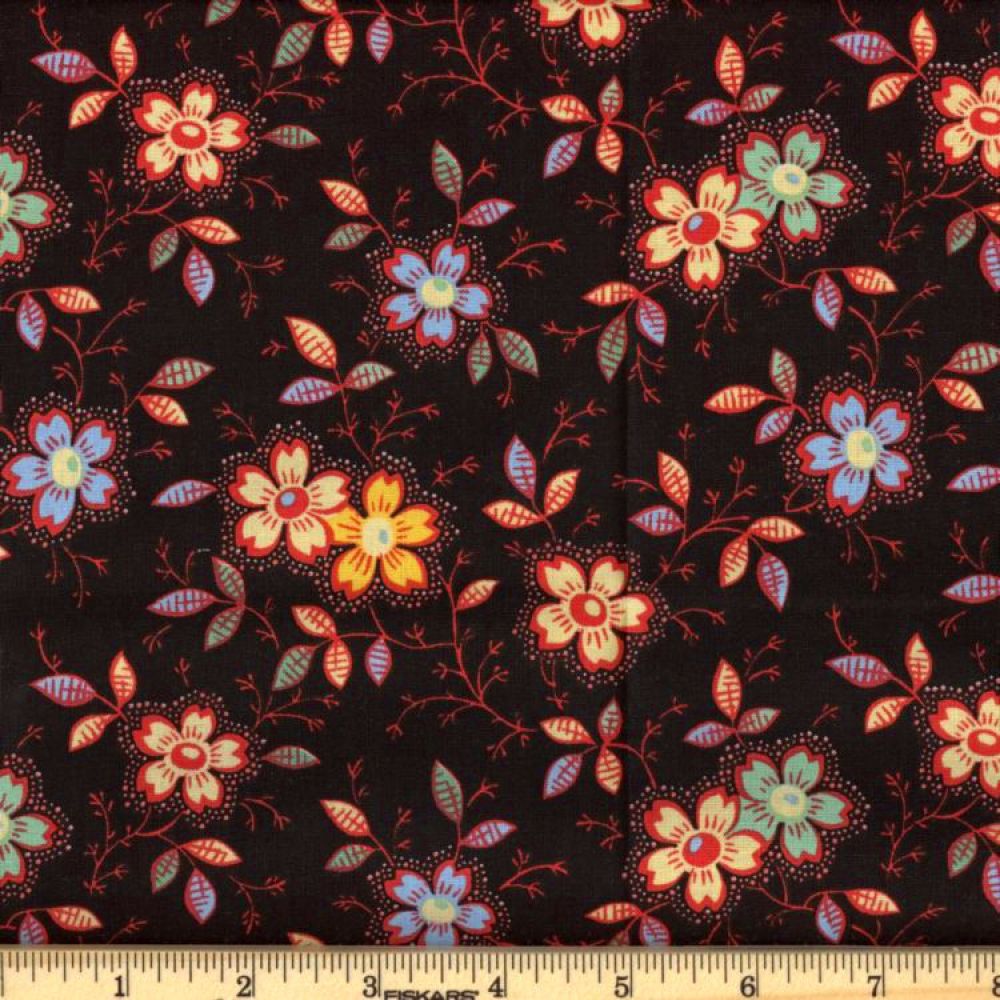 Black Happy Floral 45" Wide Cotton Fabric Per Yard