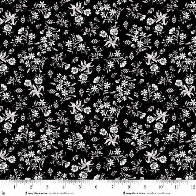 Black Nosegays Scarlet's Treasure 44"/45" Cotton Fabric Per Yard