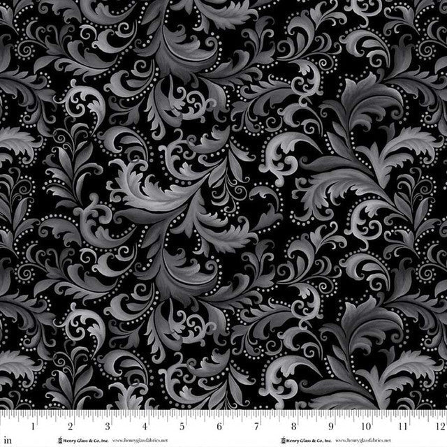 Black Scrolls Scarlet's Treasure 44"/45" Cotton Fabric Per Yard