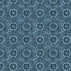 Blue Denim Flower Medallion Cotton Wideback Fabric per yard