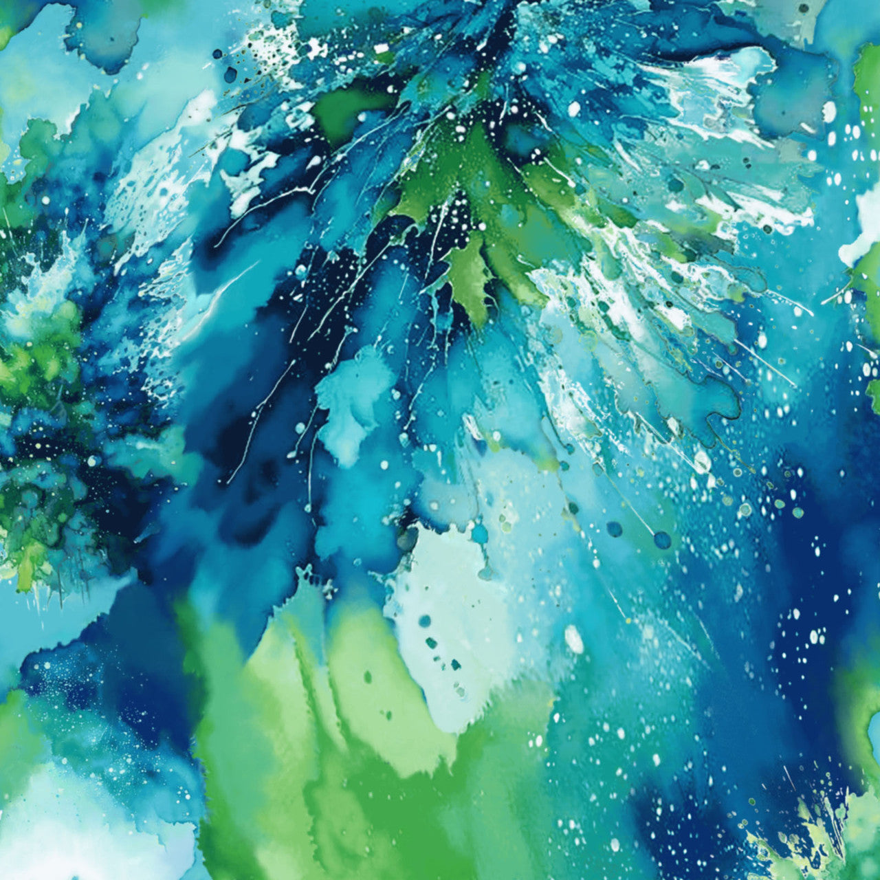Blue Green Watercolor Wonder Splash of Colors 108" Cotton Fabric Per Yard