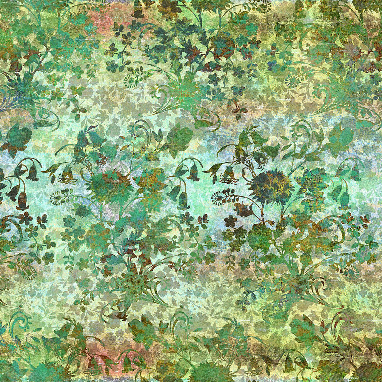 Bouquet Green Evanescence Cotton 43/44 Fabric Per Yard