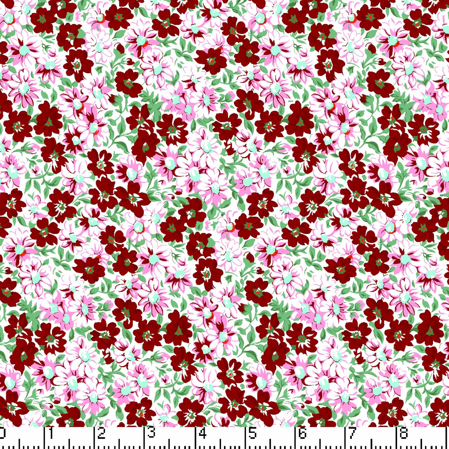 Burgundy Flower Patch 45" Wide Cotton Fabric Per Yard