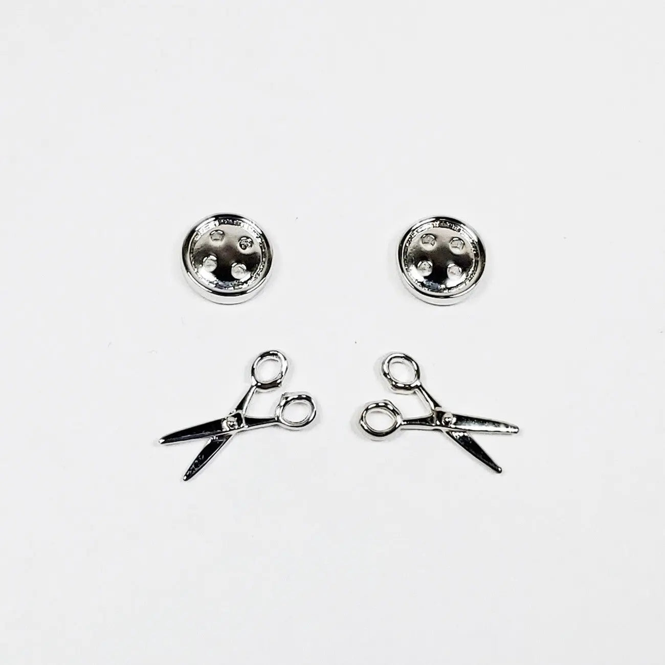 Button & Scissors Earring Set of 2 Silver