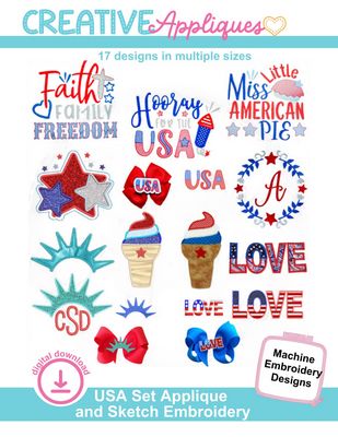 USA Set Applique and Sketch Embroidery
