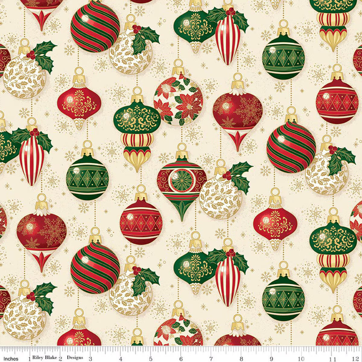 RB Ornaments Cream Foil - Poinsettias at Christmas