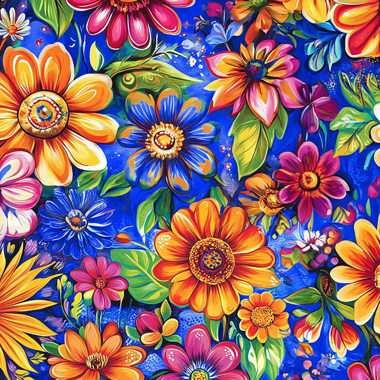Cobalt Garden Quilt Back - Groovy Garden 108" wide Fabric per yard