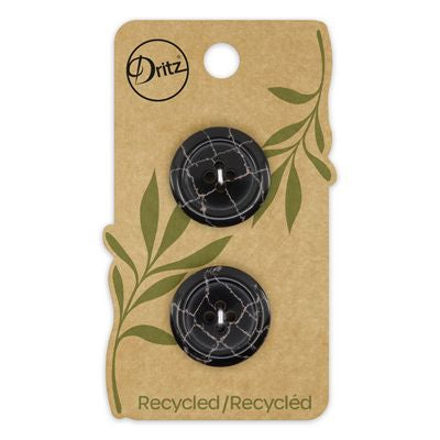 Recycled Plastic Round 4hole Black 23mm 2ct