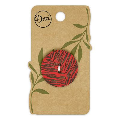 Recycled Coconut Print 2hole Red 30mm 1ct