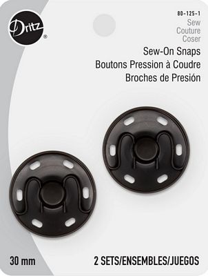 Sew-on Snaps-Black 30mm 2ct