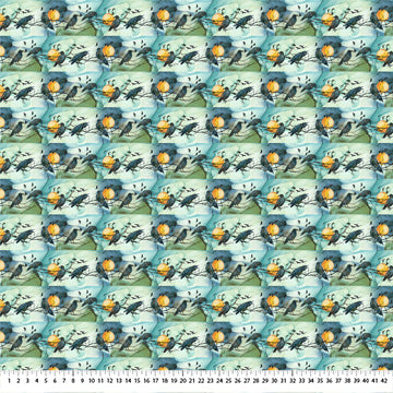 Multi Teal Raven's Call 44"/45" Cotton Fabric Per Yard