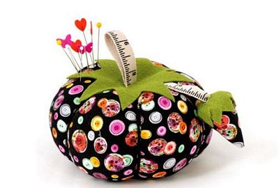 Pin Cushion - XL Tomato, Black Buttons