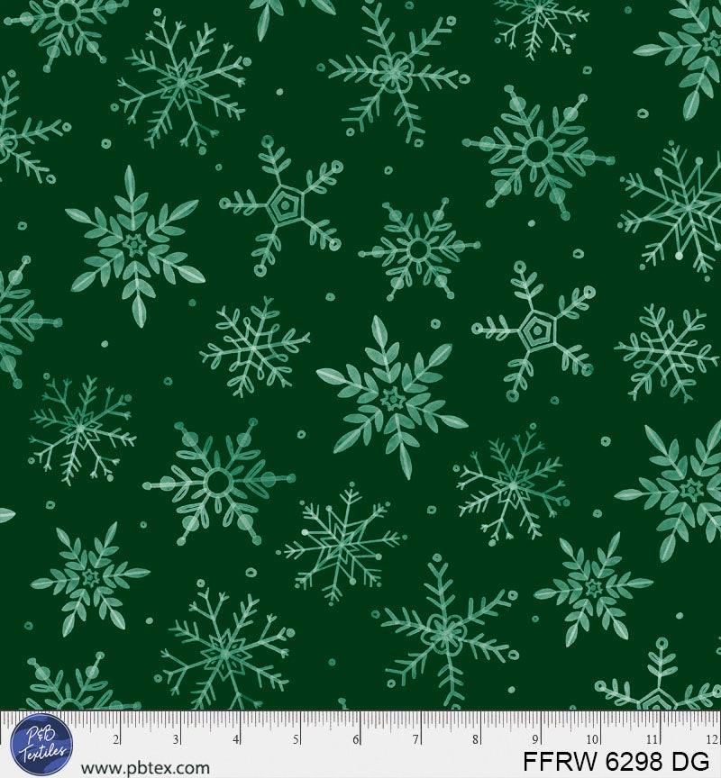 Dark Green First Frost Winter Fall 108" Cotton Fabric Per Yard