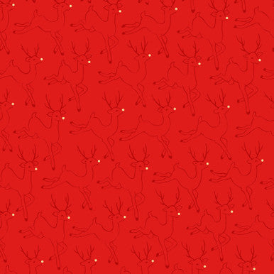 Deer Metallic Red Merry Mix 43"/44" Cotton Fabric Per Yard