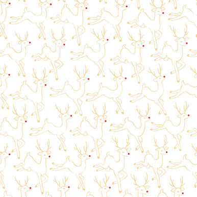 Deer Metallic White Gold Merry Mix 43"/44" Cotton Fabric Per Yard