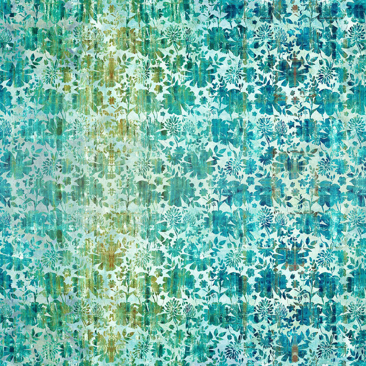 Grunge Floral Teal Evanescence Cotton 43/44 Fabric Per Yard