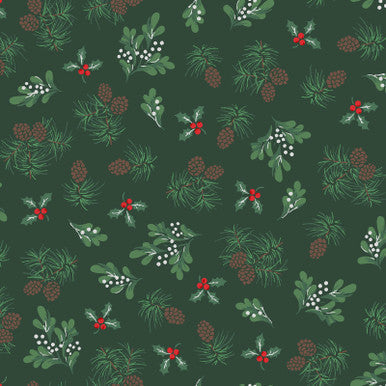 Evergreen Metallic Green Merry Mix 43"/44" Cotton Fabric Per Yard