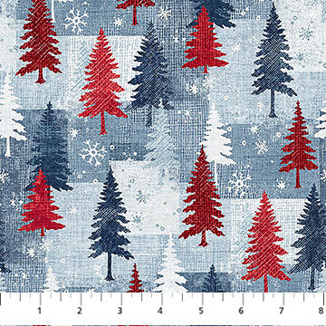 Village Folk Lt Blue Trees 45" Flannel Cotton Fabric per yard