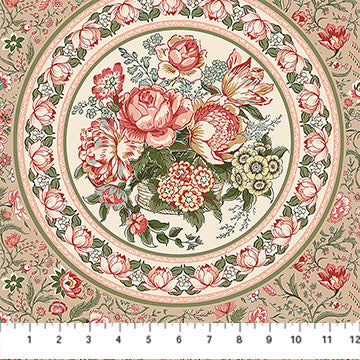 Floral Multi Tan Manoir Antiques Road Show 44"/45" Cotton Fabric Per Yard