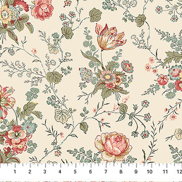 Floral Trail Multi Cream Manoir Antiques Road Show 44"/45" Cotton Fabric Per Yard