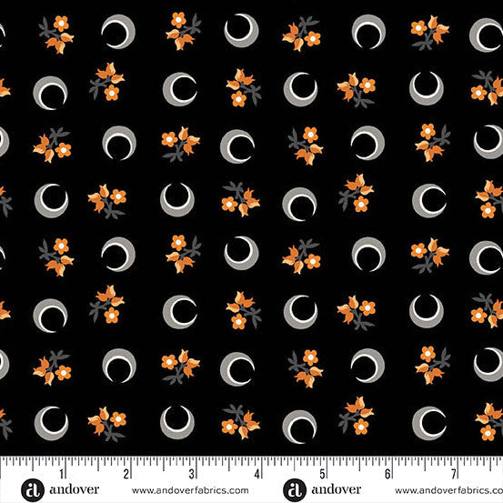 Flower Moon Black Nightfall 44"/45" Cotton Fabric Per Yard