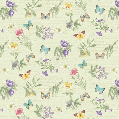 Flower Sprigs Tossed - Green/Multi Fluttering Florals Cotton 43"/44" Fabric Per Yard