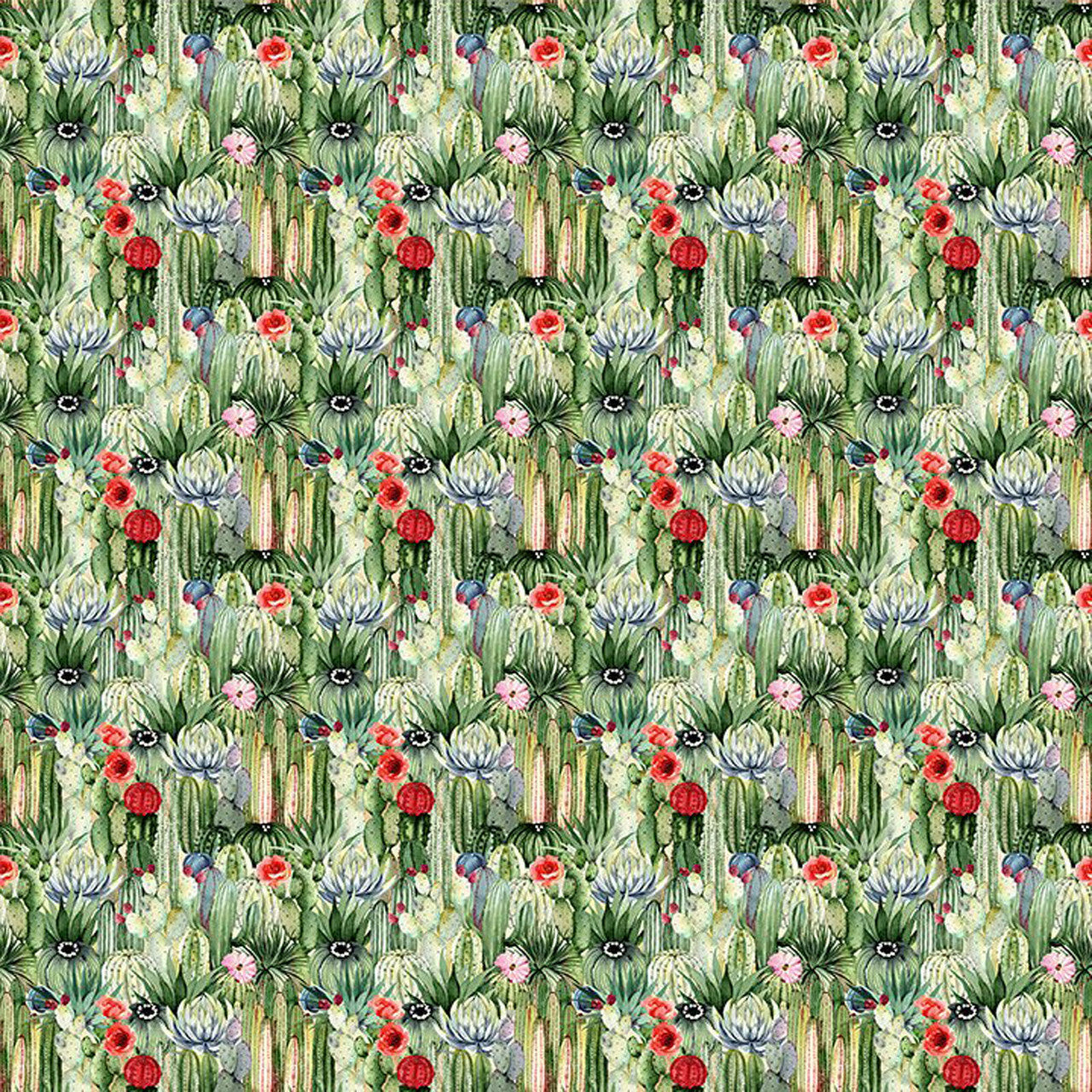 Green Southwest Minis Cactus Garden 44/45" Cotton Fabric Per Yard