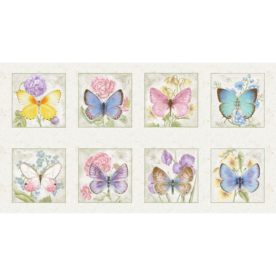 Multi Fluttering Florals Square Block Cotton Panel