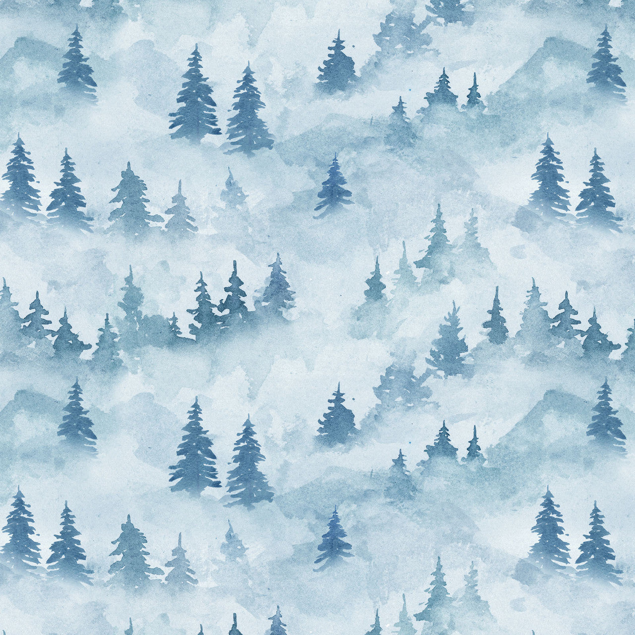 Turquoise Misty Trees Small Valley View Cotton 43"/44" Fabric Per Yard