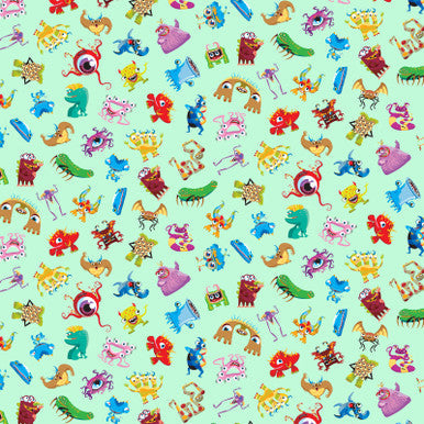Mint Multi My Silly Monster ABCs Toss Cotton 43"/44" Fabric Per Yard