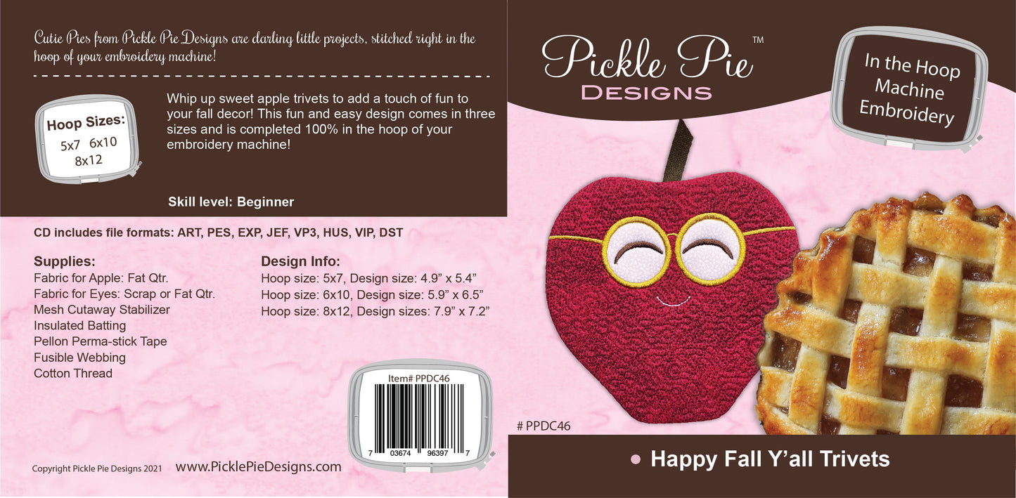 Happy Fall Trivets In the Hoop Embroidery Design Collection
