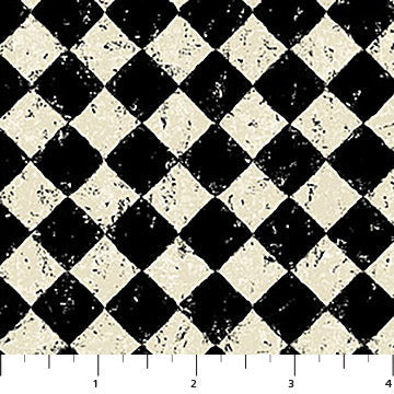 Haunted Hollow Distressed Checker Black And Bone 44"/45" Cotton Fabric Per Yard