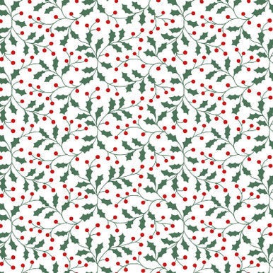 Holly And Berries White Multi Merry Mix 43"/44" Cotton Fabric Per Yard