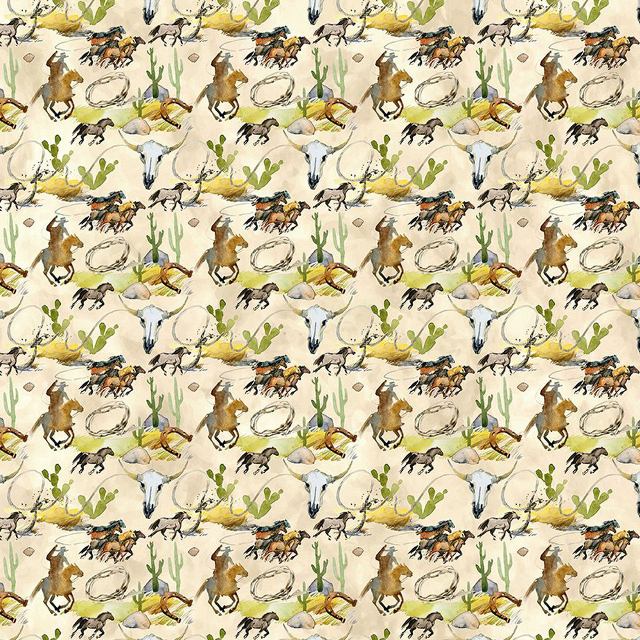 Multi Southwest Minis Wild Horses 44/45" Cotton Fabric Per Yard