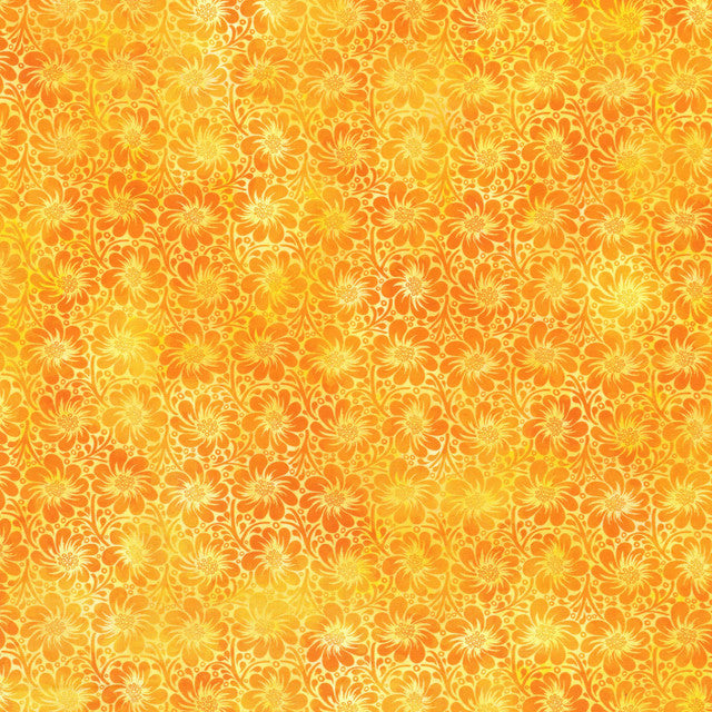 Felicity Flower Field Orange 44"/45" Fabric per Yard