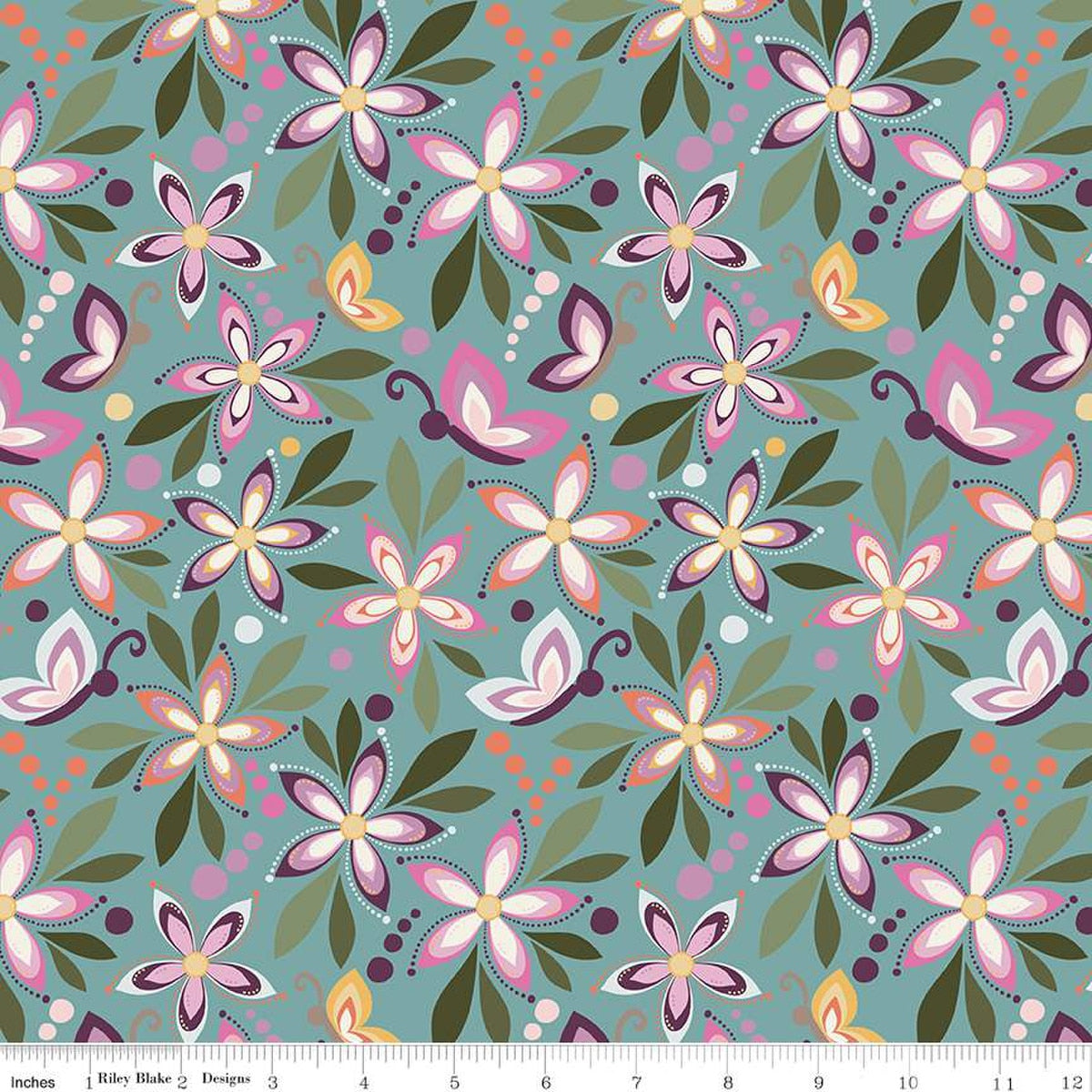 Juju's Petals Main Teal Cotton 43"/44" Fabric Per Yard