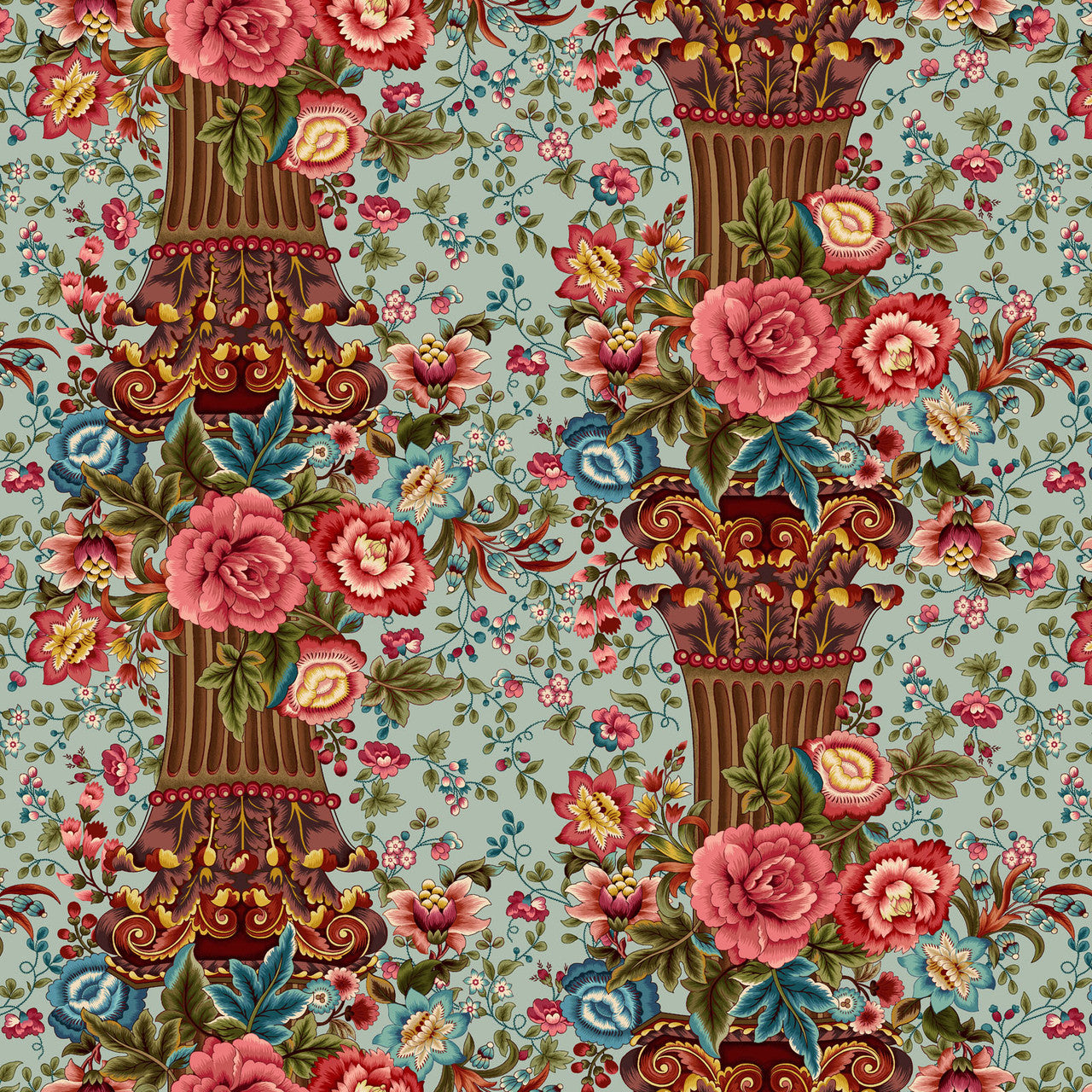 Light Teal Column Stripe Lost Gardens of Heligan Cotton 43"/44" Fabric Per Yard