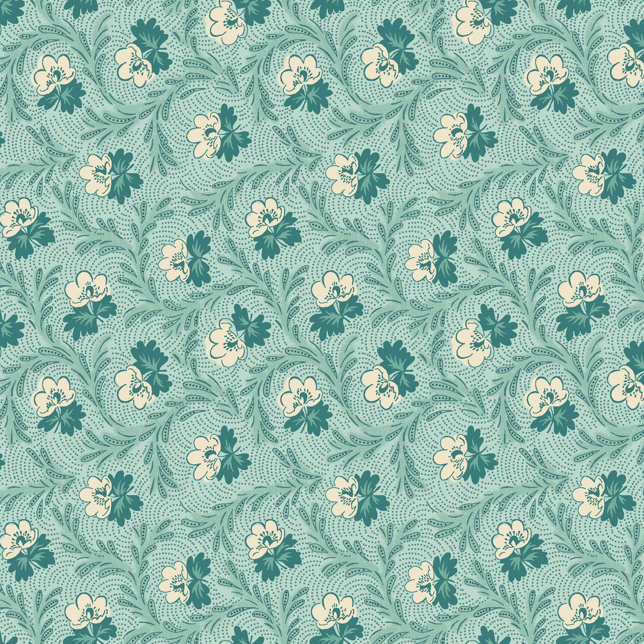 Light Teal Floral Garland Lost Gardens of Heligan Cotton 43"/44" Fabric Per Yard