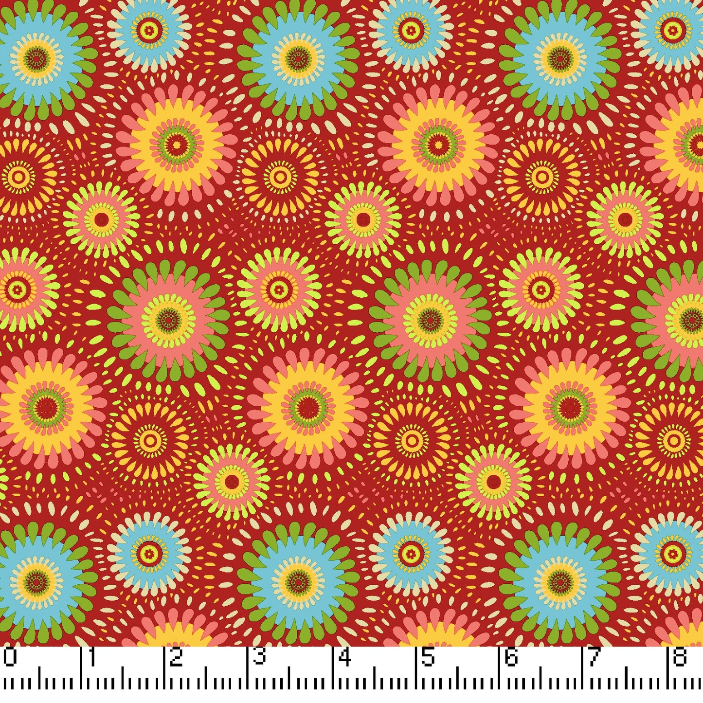 Lt Red Lucky Medallion 45" Wide Cotton Fabric Per Yard