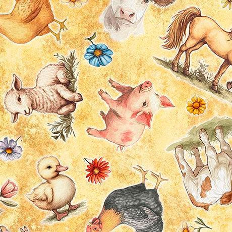 Marigold Farm Animal Toss Lil Farmers Cotton 44"/45" Fabric Per Yard