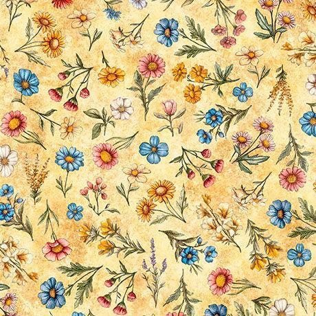 Marigold Floral Toss Lil Farmers Cotton 44"/45" Fabric Per Yard