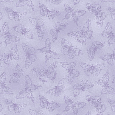 Monochromatic Butterflies - Lavender Fluttering Florals Cotton 43"/44" Fabric Per Yard